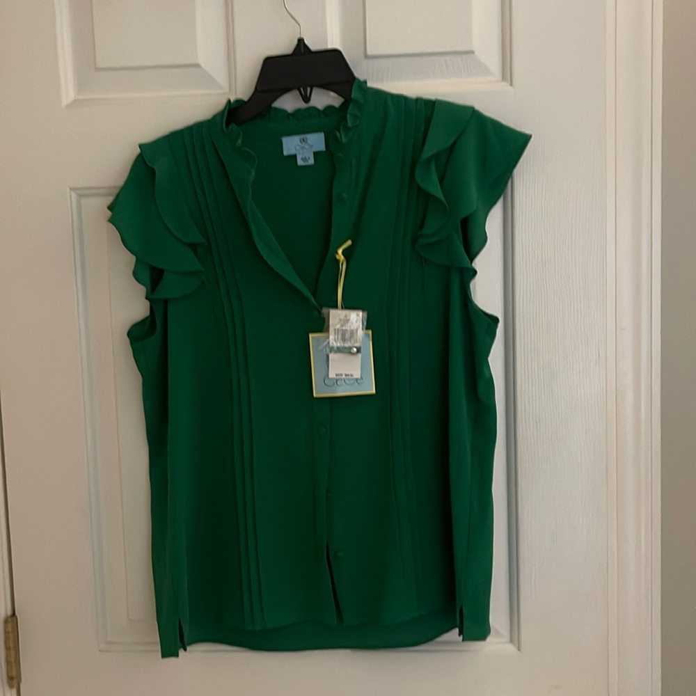 Green Cece flutter sleeve blouse